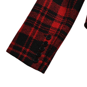 極美品 SAINT LAURENT サンローラン バッファローチェック柄ダブルブレストジャケット タータンチェック 357409 Y290E レッド ブラック アウター Pコート ショート丈 中古 4a002641