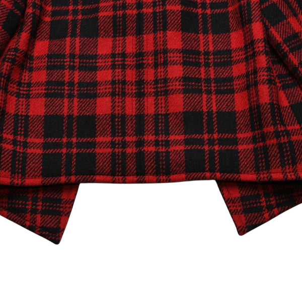 極美品 SAINT LAURENT サンローラン バッファローチェック柄ダブルブレストジャケット タータンチェック 357409 Y290E レッド ブラック アウター Pコート ショート丈 中古 4a002641