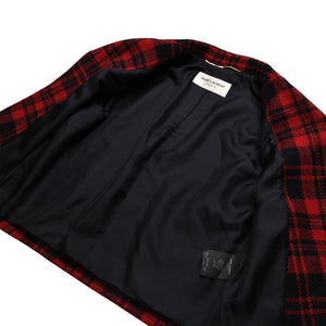 極美品 SAINT LAURENT サンローラン バッファローチェック柄ダブルブレストジャケット タータンチェック 357409 Y290E レッド ブラック アウター Pコート ショート丈 中古 4a002641