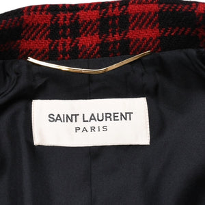 極美品 SAINT LAURENT サンローラン バッファローチェック柄ダブルブレストジャケット タータンチェック 357409 Y290E レッド ブラック アウター Pコート ショート丈 中古 4a002641