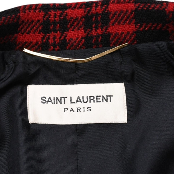 極美品 SAINT LAURENT サンローラン バッファローチェック柄ダブルブレストジャケット タータンチェック 357409 Y290E レッド ブラック アウター Pコート ショート丈 中古 4a002641