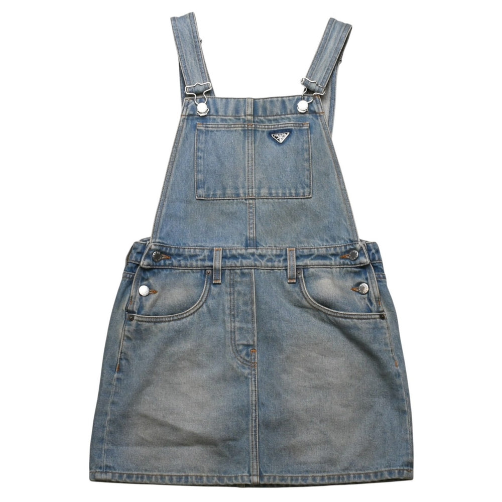 極美品 PRADA プラダ トライアングルロゴ Denim デニム ジャンパースカート オーバーオール GFA132 中古 4a002559