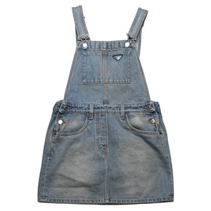 極美品 PRADA プラダ トライアングルロゴ Denim デニム ジャンパースカート オーバーオール GFA132 中古 4a002559