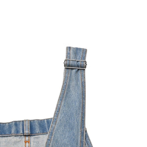 極美品 PRADA プラダ トライアングルロゴ Denim デニム ジャンパースカート オーバーオール GFA132 中古 4a002559