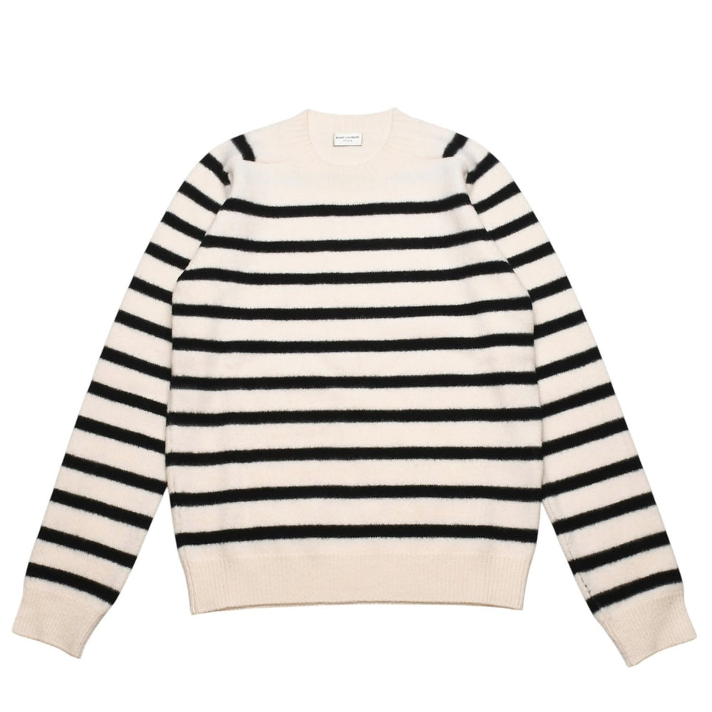 SAINT LAURENT PARIS サンローラン ニット ボーダー ブラック ホワイト 黒 白 ウール 353754 2019年 美品 中古 4a002706