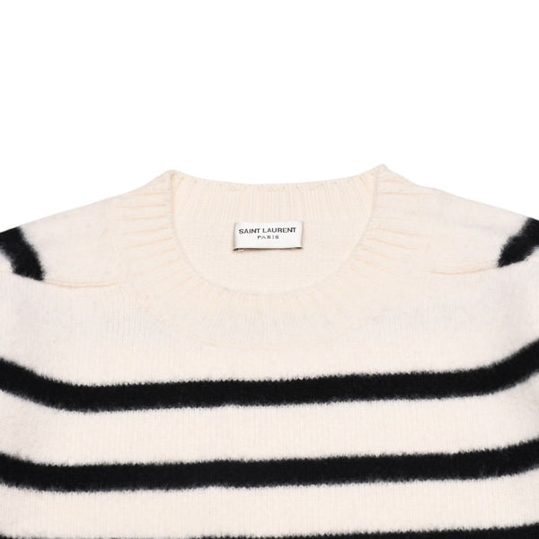 SAINT LAURENT PARIS サンローラン ニット ボーダー ブラック ホワイト 黒 白 ウール 353754 2019年 美品 中古 4a002706