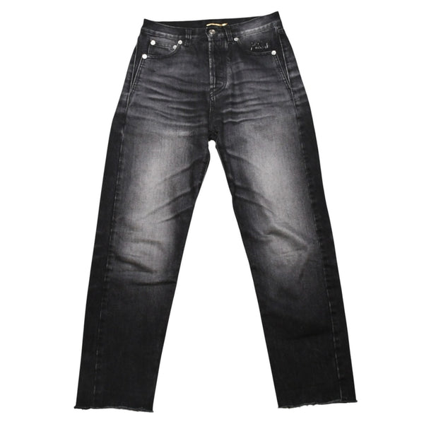 極美品 SAINT LAURENT サンローラン デニムパンツ 切りっぱなし デニム ブラック グレー シルバー金具 サイズ24 中古 4a002653