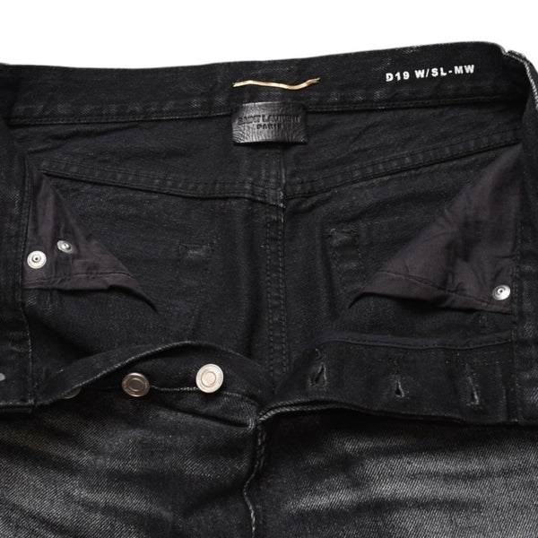 極美品 SAINT LAURENT サンローラン デニムパンツ 切りっぱなし デニム ブラック グレー シルバー金具 サイズ24 中古 4a002653