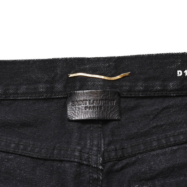 極美品 SAINT LAURENT サンローラン デニムパンツ 切りっぱなし デニム ブラック グレー シルバー金具 サイズ24 中古 4a002653