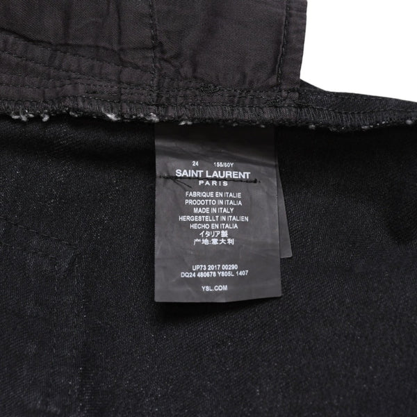 極美品 SAINT LAURENT サンローラン デニムパンツ 切りっぱなし デニム ブラック グレー シルバー金具 サイズ24 中古 4a002653