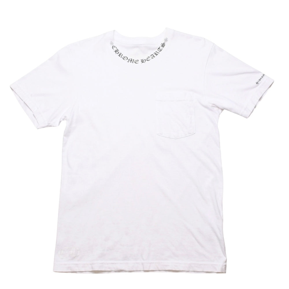 CHROME HEARTS NECK LOGO S/S TEE Short sleeve T-shirt with pocket White Scroll label logo CH logo White Size S Good condition Used 4a003224