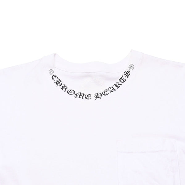 CHROME HEARTS クロムハーツ NECK LOGO S/S TEE ポケット付き 半袖Tシャツ ホワイト スクロールラベルロゴ CHロゴ ホワイト Sサイズ 美品 中古 4a003224