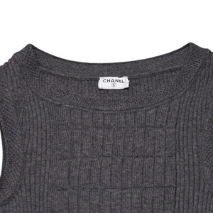 CHANEL シャネル ワンピース ノースリーブ スカート グレー ニット ココマーク タグ欠品 美品 中古 4a002620