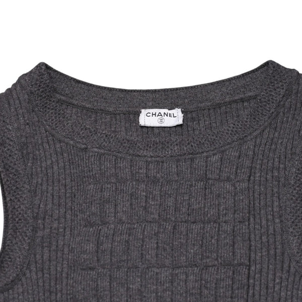 CHANEL シャネル ワンピース ノースリーブ スカート グレー ニット ココマーク タグ欠品 美品 中古 4a002620