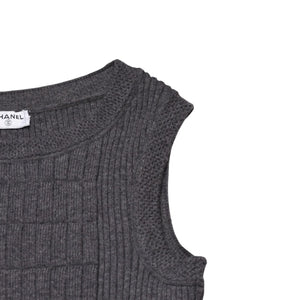 CHANEL シャネル ワンピース ノースリーブ スカート グレー ニット ココマーク タグ欠品 美品 中古 4a002620