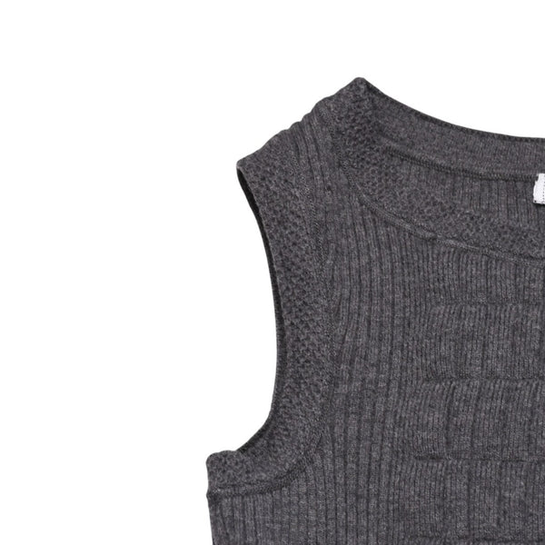 CHANEL シャネル ワンピース ノースリーブ スカート グレー ニット ココマーク タグ欠品 美品 中古 4a002620