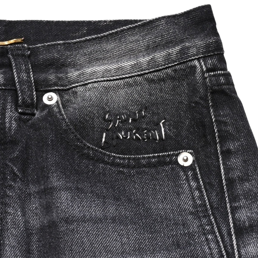 Very Good Condition SAINT LAURENT Denim Pants Uncut Denim Black Gray Silver Hardware Size 24 Used 4a002653