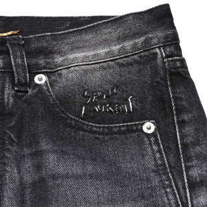 極美品 SAINT LAURENT サンローラン デニムパンツ 切りっぱなし デニム ブラック グレー シルバー金具 サイズ24 中古 4a002653