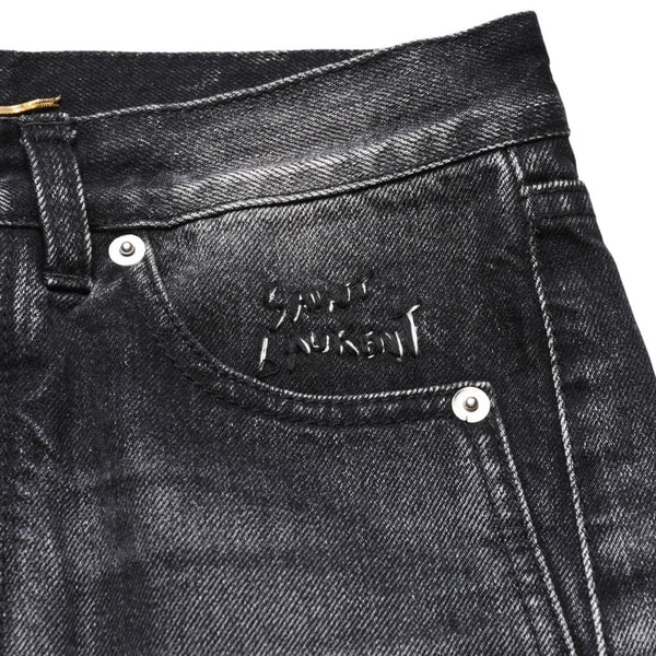 極美品 SAINT LAURENT サンローラン デニムパンツ 切りっぱなし デニム ブラック グレー シルバー金具 サイズ24 中古 4a002653
