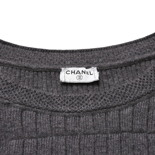 CHANEL シャネル ワンピース ノースリーブ スカート グレー ニット ココマーク タグ欠品 美品 中古 4a002620