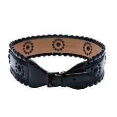 極美品 ALAIA アライア ベルト・バックル AC 5025 2 ブラック サイズ70/28 エナメル ブロンズ金具 中古 4a002660