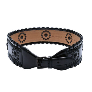 極美品 ALAIA アライア ベルト・バックル AC 5025 2 ブラック サイズ70/28 エナメル ブロンズ金具 中古 4a002660