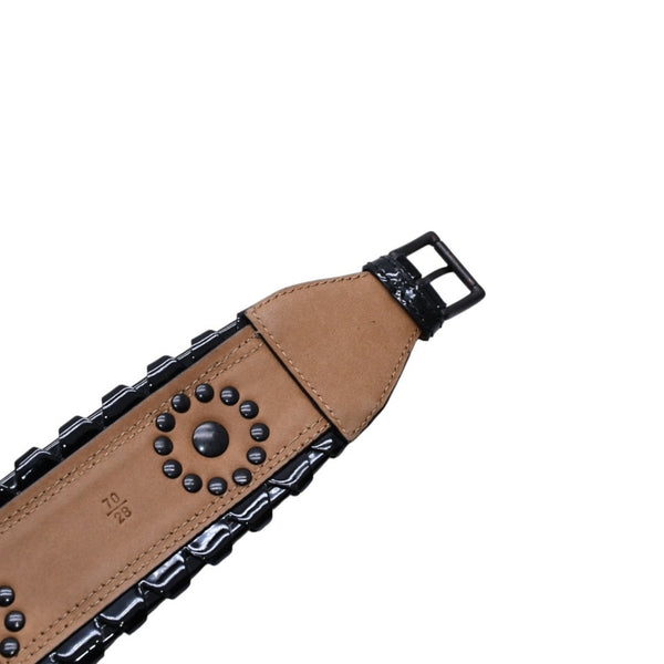 極美品 ALAIA アライア ベルト・バックル AC 5025 2 ブラック サイズ70/28 エナメル ブロンズ金具 中古 4a002660