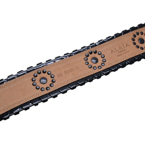 極美品 ALAIA アライア ベルト・バックル AC 5025 2 ブラック サイズ70/28 エナメル ブロンズ金具 中古 4a002660