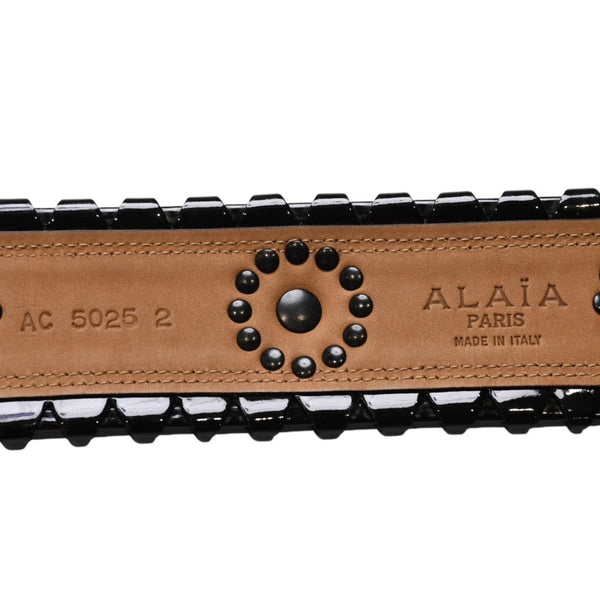極美品 ALAIA アライア ベルト・バックル AC 5025 2 ブラック サイズ70/28 エナメル ブロンズ金具 中古 4a002660