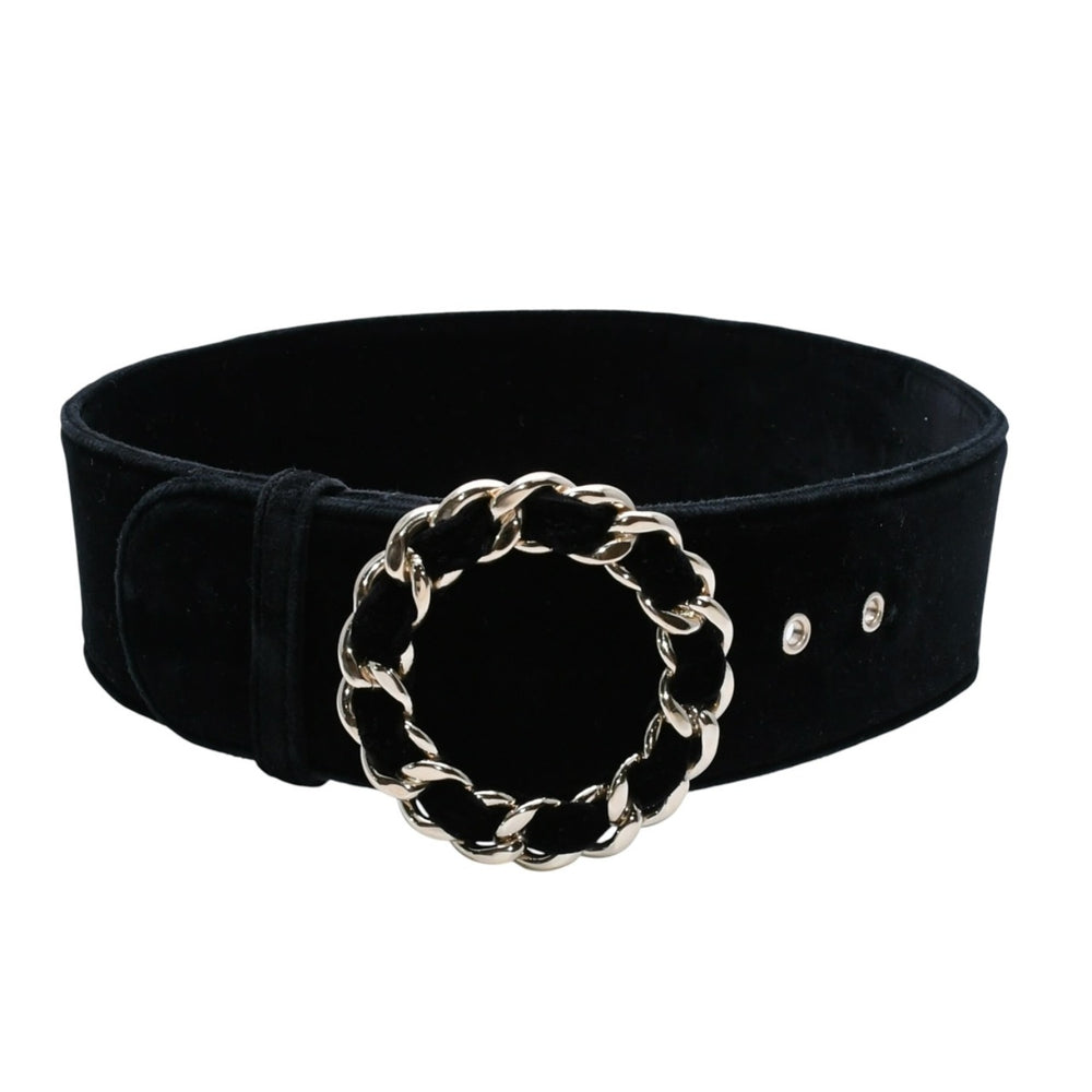 極美品 CHANEL シャネル ベルト ベルベットベルト ベロア サイズ65/26 ブラック ゴールド金具 中古 4a002661