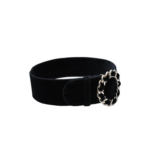 極美品 CHANEL シャネル ベルト ベルベットベルト ベロア サイズ65/26 ブラック ゴールド金具 中古 4a002661