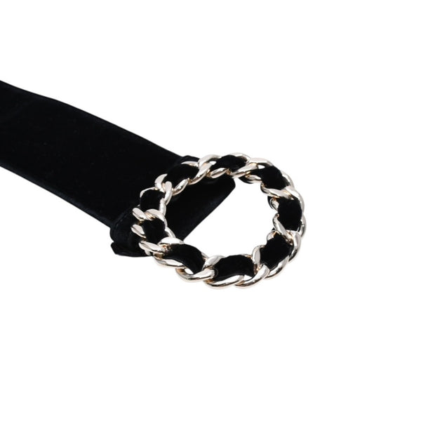 極美品 CHANEL シャネル ベルト ベルベットベルト ベロア サイズ65/26 ブラック ゴールド金具 中古 4a002661