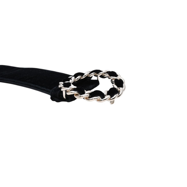 極美品 CHANEL シャネル ベルト ベルベットベルト ベロア サイズ65/26 ブラック ゴールド金具 中古 4a002661