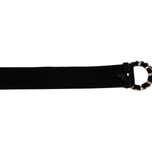 極美品 CHANEL シャネル ベルト ベルベットベルト ベロア サイズ65/26 ブラック ゴールド金具 中古 4a002661