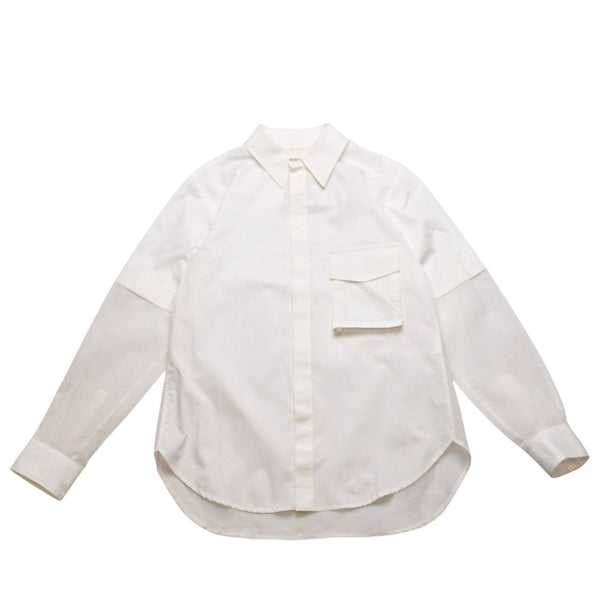 極美品 GroundY グラウンドワイ ヨウジヤマモト オーガンジー組み合わせブラウスシャツ シースルー ホワイト ブラウス ワイシャツ GZ-B03-806 中古 4a002155