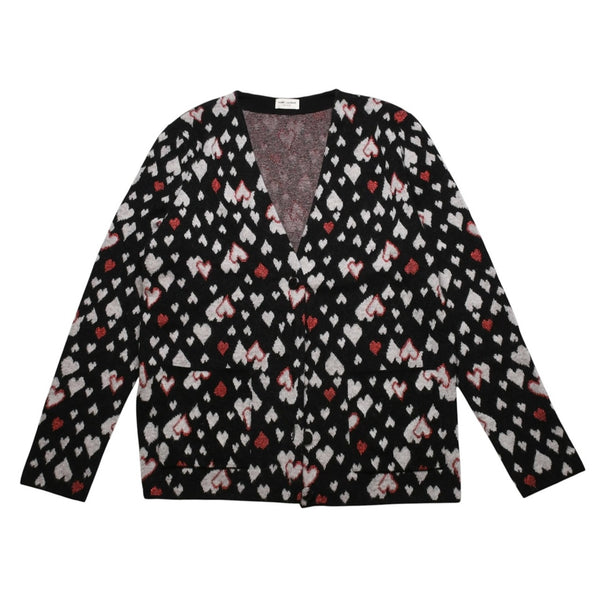 極美品 SAINT LAURENT サンローラン SS16 ハート カーディガン エディー期 423198 コットン ハート ブラック ホワイト レッド サイズ M 中古 4a002635