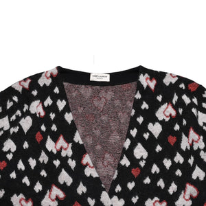 極美品 SAINT LAURENT サンローラン SS16 ハート カーディガン エディー期 423198 コットン ハート ブラック ホワイト レッド サイズ M 中古 4a002635