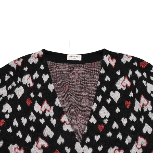 極美品 SAINT LAURENT サンローラン SS16 ハート カーディガン エディー期 423198 コットン ハート ブラック ホワイト レッド サイズ M 中古 4a002635