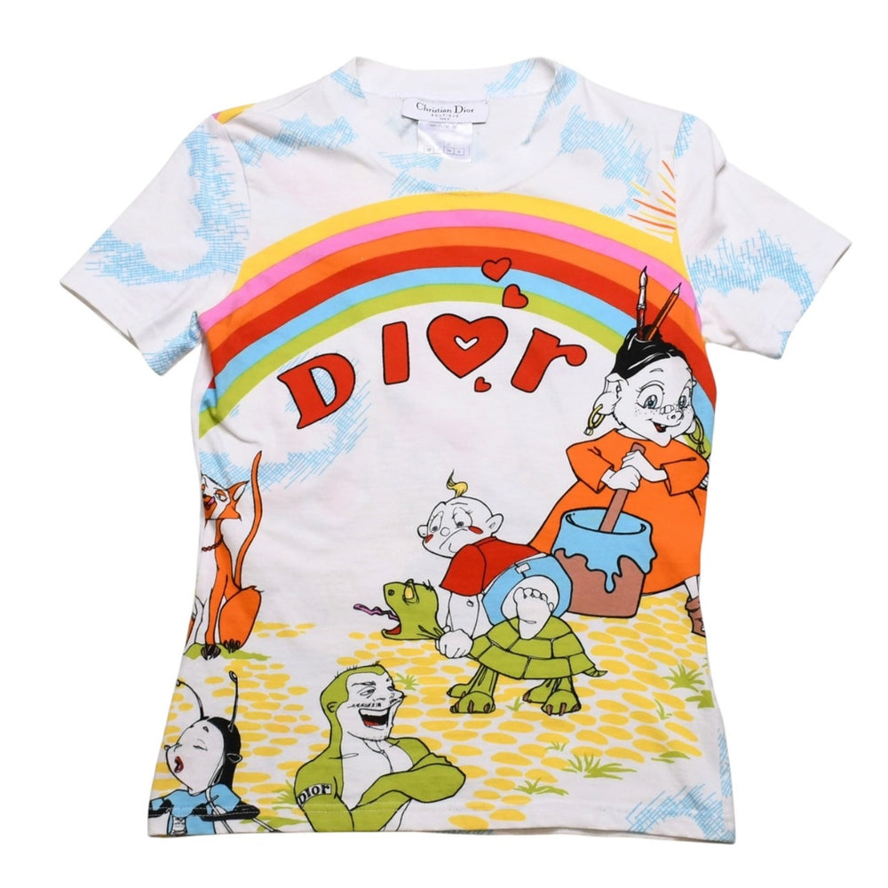 Very Good Condition Christian Dior Short Sleeve T-Shirt 2P12155023 Size 36 White Cartoon Galliano Period Used 4a003166