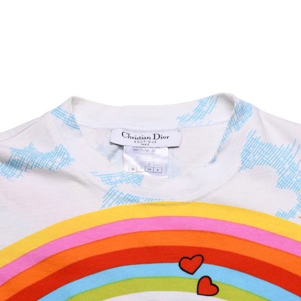 極美品 Christian Dior クリスチャンディオール 半袖Tシャツ 2P12155023 サイズ36 ホワイト カートゥーン ガリアーノ期 中古 4a003166