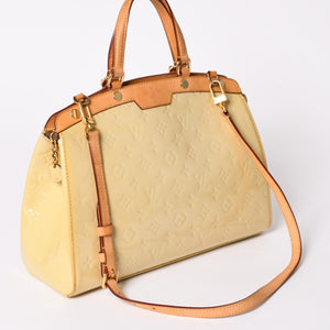 LOUIS VUITTON ルイヴィトン ブレアMM ハンドバッグ 2WAY M90180 モノグラム ヴェルニ イエロー ブラウン 美品 中古 4a002716