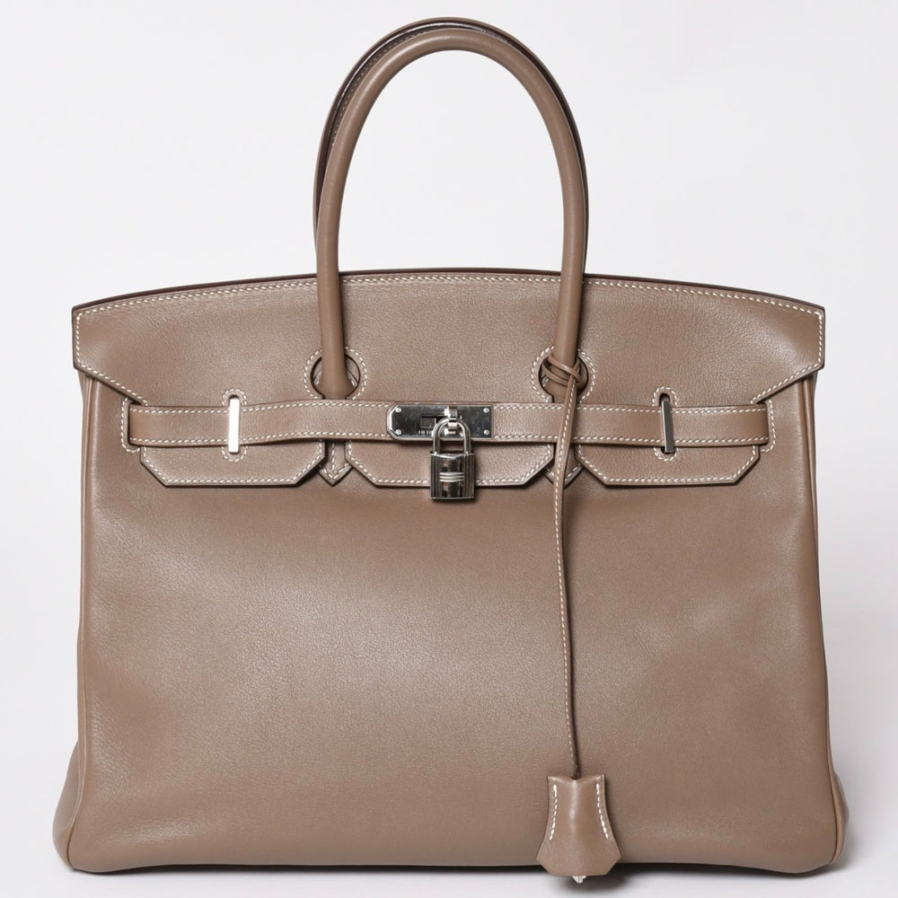 極美品 HERMES エルメス BIRKIN バーキン35 エトープ シルバー金具 ヴォースイフト ハンドバッグ □K刻印 中古 4a002718