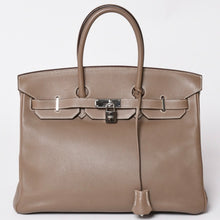 画像をギャラリービューアに読み込む, 極美品 HERMES エルメス BIRKIN バーキン35 エトープ シルバー金具 ヴォースイフト ハンドバッグ □K刻印 中古 4a002718
