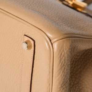 Mint condition HERMES Birkin 35 beige handbag with gold hardware in Taurillon Clemence leather. ◻L stamp, used, 4a002719