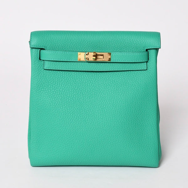 Unused Hermes Kelly Ad PM Togo Mint Gold Hardware Z Engraved Rucksack Bag 4a002720
