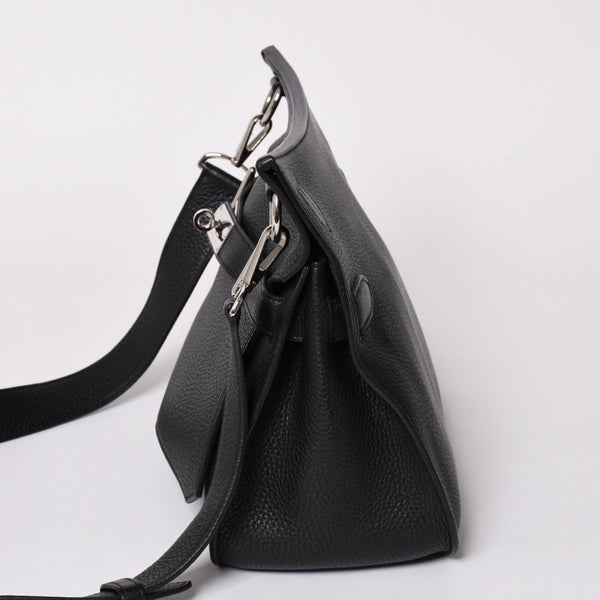 Very Good Condition HERMES Shoulder Bag Gypsière 28 X Silver Hardware Black Taurillon Clemence Used 4a003049