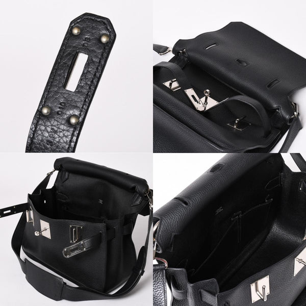 Very Good Condition HERMES Shoulder Bag Gypsière 28 X Silver Hardware Black Taurillon Clemence Used 4a003049