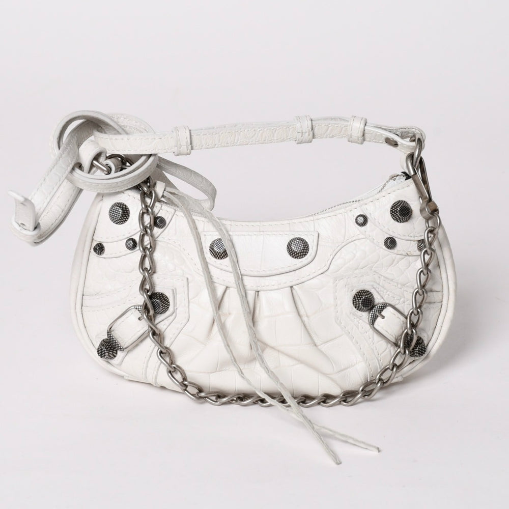 極美品 BALENCIAGA バレンシアガ ルカゴール ミニバッグ レザー カルフスキン ホワイト シルバー金具 ショルダーバッグ 695514 中古 4a002731