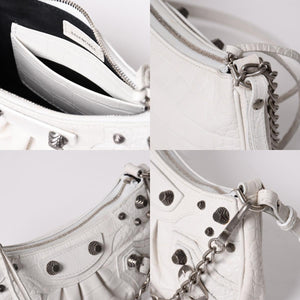 極美品 BALENCIAGA バレンシアガ ルカゴール ミニバッグ レザー カルフスキン ホワイト シルバー金具 ショルダーバッグ 695514 中古 4a002731