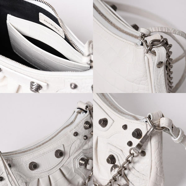 極美品 BALENCIAGA バレンシアガ ルカゴール ミニバッグ レザー カルフスキン ホワイト シルバー金具 ショルダーバッグ 695514 中古 4a002731